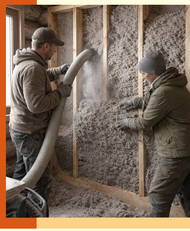 Утепление бревенчатого дома эковатой в Коломне