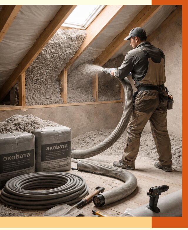 Утепление мансарды эковатой в Коломне от 2231 руб/м2 — монтаж, задувка, цена | ТепломастерКлм