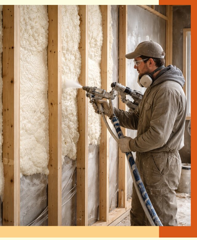 Утепление каркасной стены ППУ в Коломне от 4309 руб./м2 под ключ | ТепломастерКлм